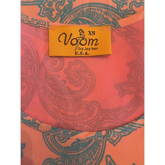 Voom by Joy Han Womens Mini Boho Dress X SMALL Paisley Coral Crochet Retro 70s - Picture 6 of 11